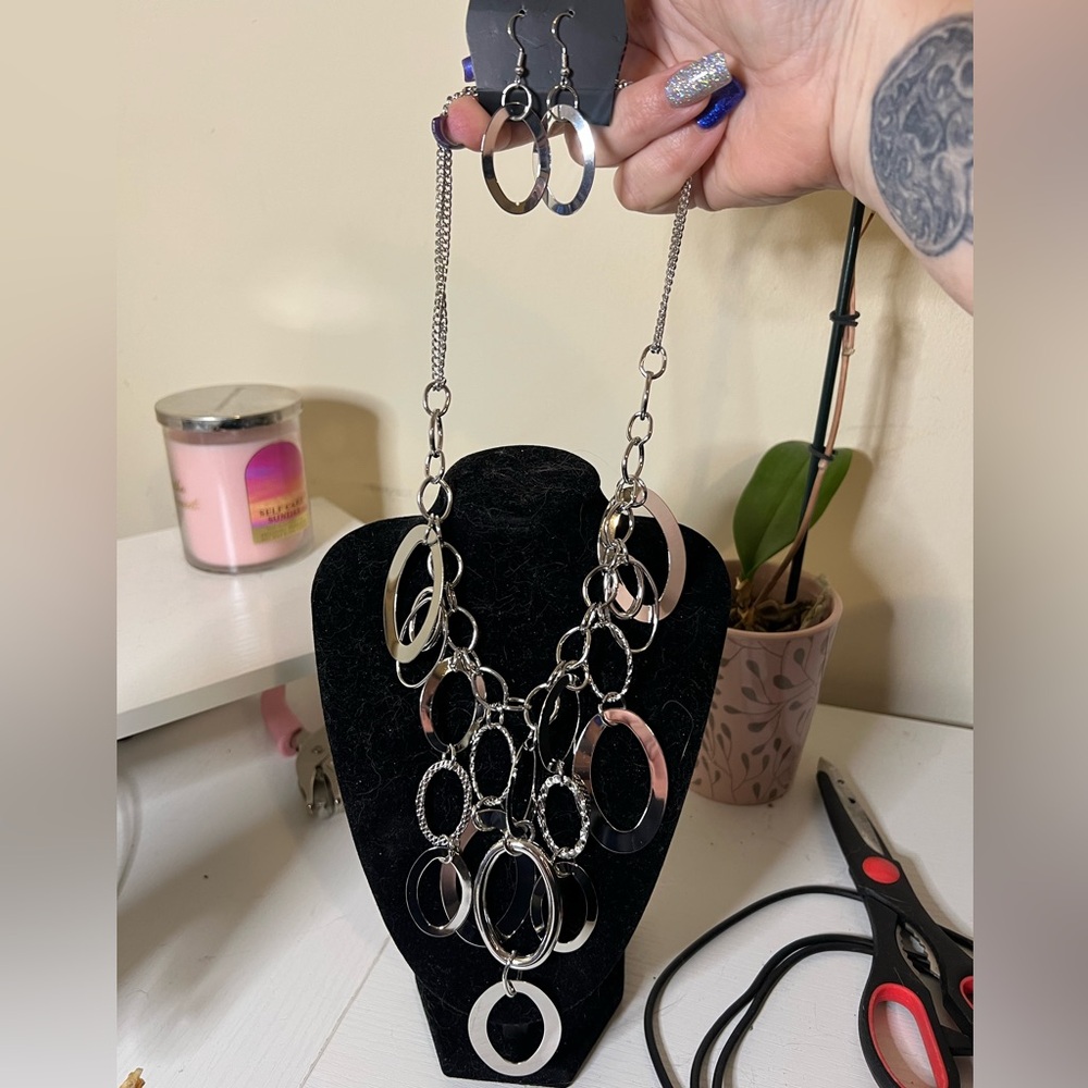 paparazzi Silver Multi-Hoop Necklace with Matching Hoops